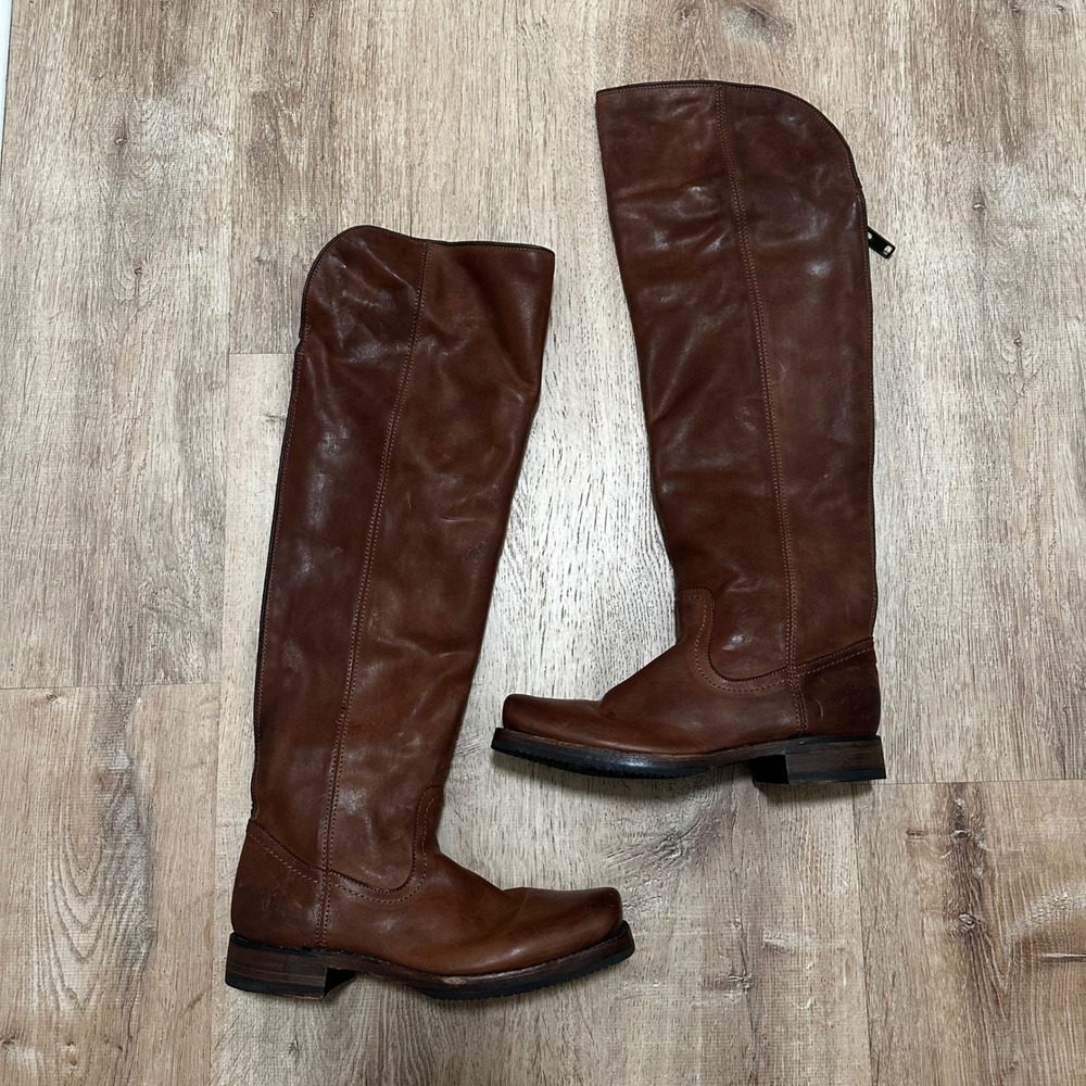 Frye | Women's Melissa Over The Knee Brown Cognac Riding Leather Boots, 7B